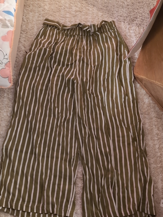 Pants - High-Rise Olive Green Striped Wide-Leg Pants